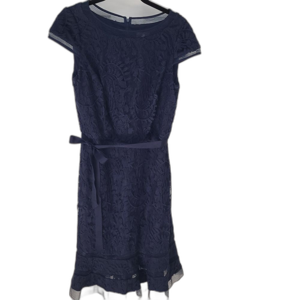Adrianna Papell Midnight Blue Lace Midi Dress - Size 8
